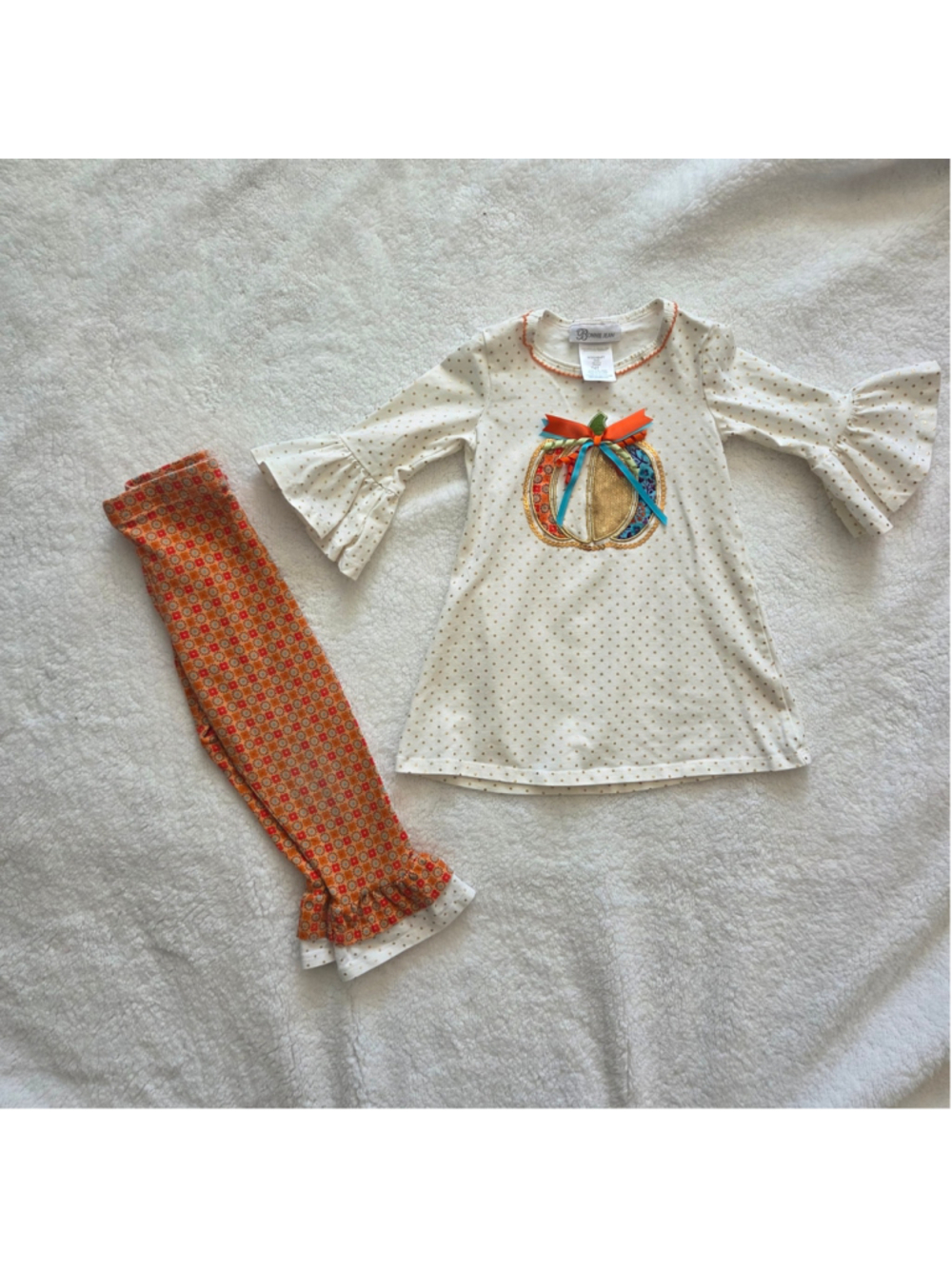 Bonnie Jean 2pc Pumpkin Thanksgiving Legging Set 4T Gold Polka Dot